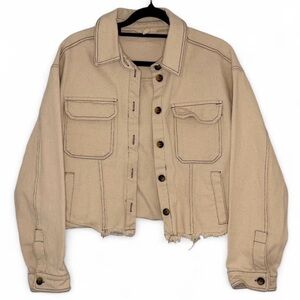 ee:some Cream Cropped Jacket with Contrast Stitching - Small